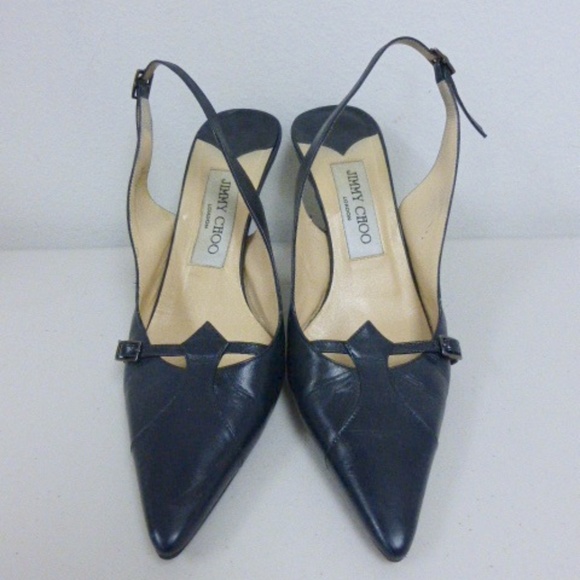 JIMMY CHOO BLACK LEATHER SLINGBACK high heels classic35.5 pointy